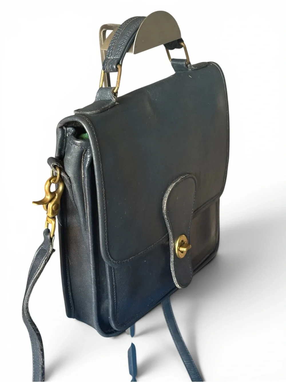 Vintage Coach two way bag Navy leather with brass hard wear made around 1970 - Picture 2 of 16